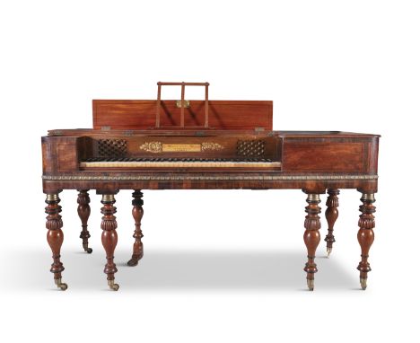 AN IRISH GEORGE III SQUARE PIANO BY SAMUEL MORELAND, of 63 Mecklenburgh Street Lower, the case decorated with crossbanding, e