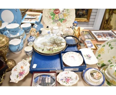 A selection of ceramics and figures including Beatrix Potter brown stamp Beswick Old Mr Brown and Goebel.