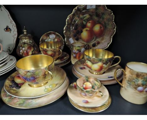 A selection of tea and coffee wares by Royal Worcester being hand decorated by various artists including Ayrton Freeman and S