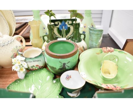 A selection of ceramics and glass ware including Art Nouveau tile and Carleton ware