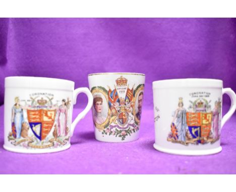 Three antique souvenir cups including two by Foley china and one by Harrods