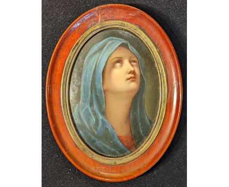 A KPM Berlin porcelain portrait of The Virgin Mary, impressed mark to verso, H.13cm W.9cm, frame H.17.5cm W.13.5cm