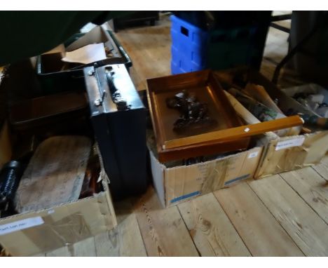 A large quantity of miscellania, to include: books, model railway track and accessories, tools, binoculars and a pair of case
