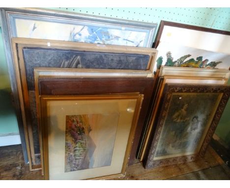 A collection of twelve pictures and prints, various mediums and sizes.