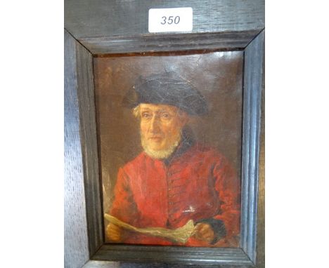 Nineteenth century English school, head and shoulders portrait of a Chelsea Pensioner, oil on canvas, 20cm x 14cm in oak fram