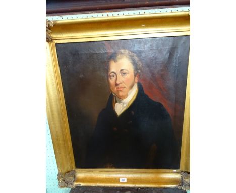 Nineteenth century oil on canvas, a large portrait of a gentleman in black frock coat, unsigned, 71cm x 63cm in an ornate gil