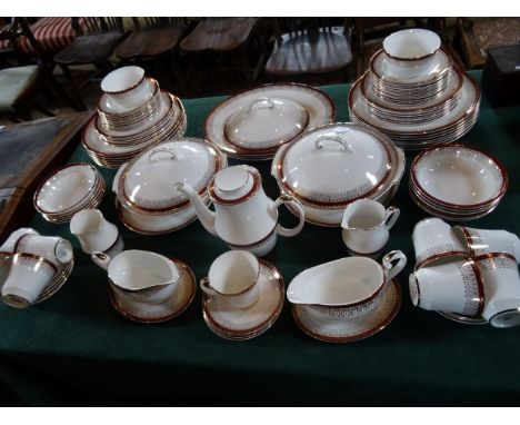 An extensive Royal Grafton Majestic dinner service, comprising: tureens, gravy boats, dinner plates, oval serving plates, a c