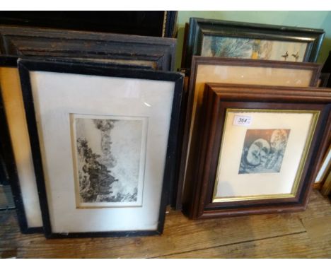A collection of fifteen pictures and prints, to include: engraving, 19th century framed sampler and others.
