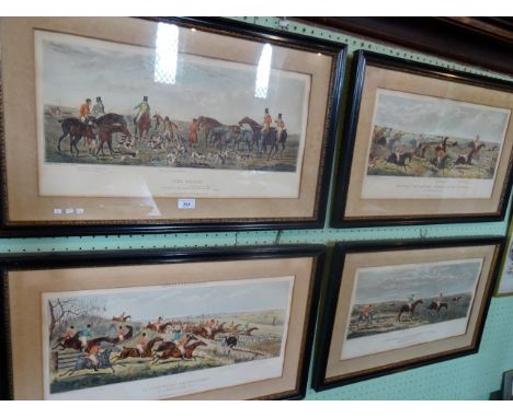 After John Dean Paul, the Leicestershire Hunt, a set of four coloured engravings, each 30cm x 57cm in ebonised frame.