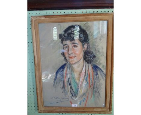 Mollie Forestier-Walker (1912-1990), pastel on paper, portrait of a smartly dressed lady, 62cm x 42cm, signed and dated 1946,