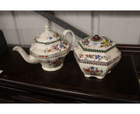 A Copeland Spode "Chinese Rose" table lamp base; and matching teapot 