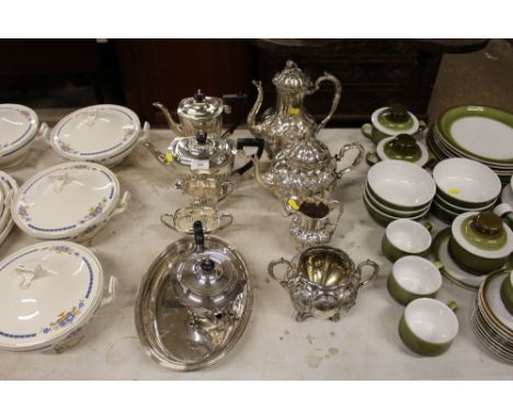Two silver plated teasets together with a silver plated entre dish and teapot
