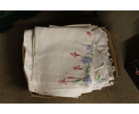 A box of table linen and textiles 