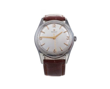 GENTLEMAN'S ZENITH PILOT STAINLESS STEEL MANUAL WIND WRIST WATCH,the round silvered dial with applied baton and Arabic hour m