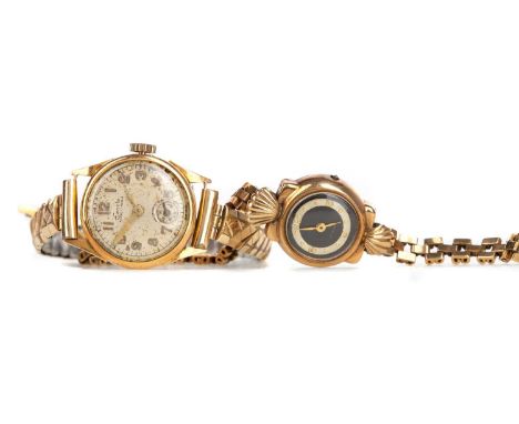 TWO LADY'S GOLD MANUAL WIND WRIST WATCHES,the smaller example in nine carat gold, the other stamped 18K, on an expanding brac