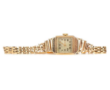 LADY'S NINE CARAT GOLD MANUAL WIND WRIST WATCH,the square cream dial signed Walker &amp; Hall, with Roman hour markers, outer
