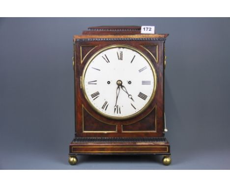 An 18th C mahogany and brass bracket clock, H. 42cm. W. 30cm, by Bannister of London. Case is locked and without key.