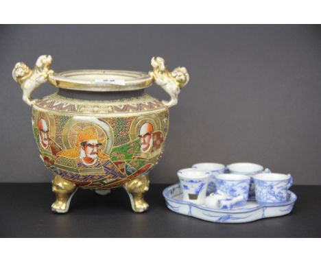 A 19th Century satsuma censer, H.21cm. together with a Japanese porcelain tea tray and cups.