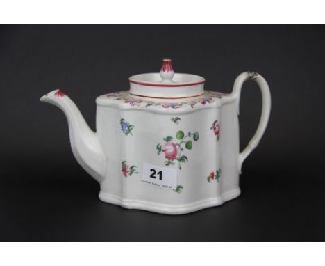 An 18th Century English bone china teapot (probably New Hall), H.15cm. spout to handle 23cm. Condition: handle with old repai