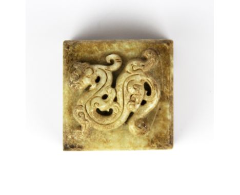 A Chinese carved soapstone scholar's seal, 6 x 6 x 4.5cm.