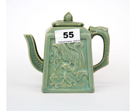 A Chinese celadon glazed teapot, H. 12.5cm . Spout to handle 14cm