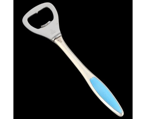PLC FRIGAST - a Danish modernist sterling silver blue enamel bottle opener, 14.5cm . Condition Report:No damage or repair, no