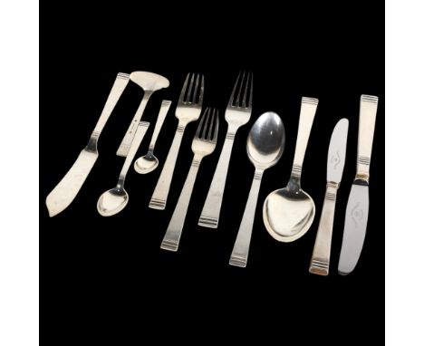 A group of Art Deco Danish silver flatware, retailed by Heimburger, circa 1933, including tablespoon, knives, forks, etc, 11.