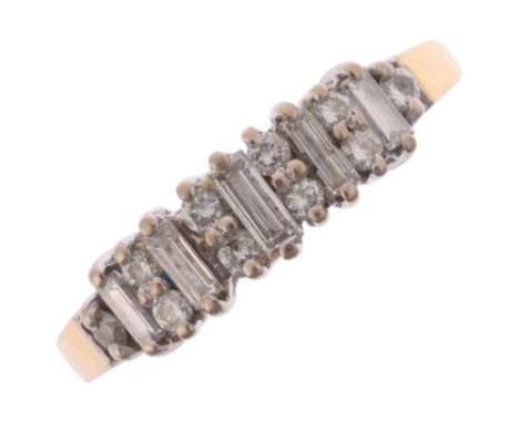 An 18ct gold diamond half hoop ring, maker HRS, London 1992, set with baguette and modern round brilliant-cut diamonds, total
