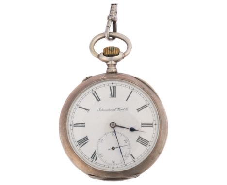 IWC (INTERNATIONAL WATCH COMPANY) - a Continental 800 silver open-face keyless pocket watch, white enamel dial with Roman num