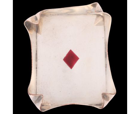 TIFFANY & CO - an Antique American electroplate and enamel 'Diamond' playing card suit ashtray, circa 1920, 9cm x 7cm . Condi