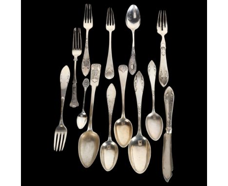 Various Scandinavian silver flatware, including fleur-de-lis pattern, circa 1917, 13.4oz weighable . Condition Report:Lot sol
