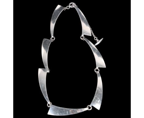 HERMANN SIERSBOL - a Danish modernist sterling silver 'Wave' panel necklace, plain curved form, 43cm, 25.9g . Condition Repor