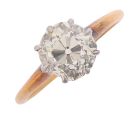An Antique 18ct gold 1.20ct single stone diamond ring, claw set with old mine-cut diamond, colour approx J/K, clarity approx 