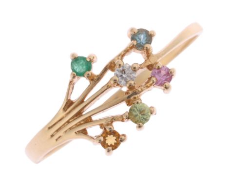 A 9ct gold gem set dress ring, setting height 10.5mm, size Y, 1.8g . Condition Report:No damage or repair, all stones present