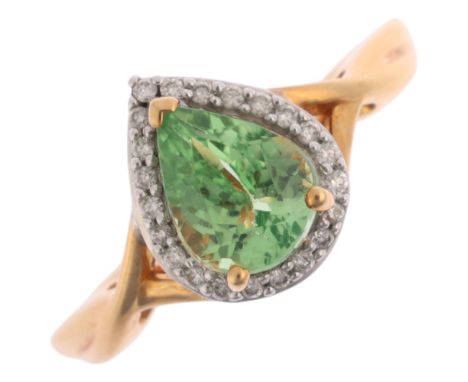 An 18ct gold ultraviolet colour change garnet and diamond cluster ring, by Thomas Rae, the pear cluster claw set with pear-cu