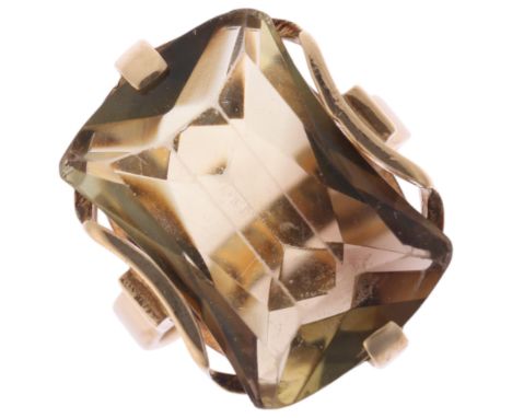 A Vintage 9ct gold smoky quartz dress ring, maker Z Ltd, London 1970, setting height 20.1mm, size I, 6.2g . Condition Report: