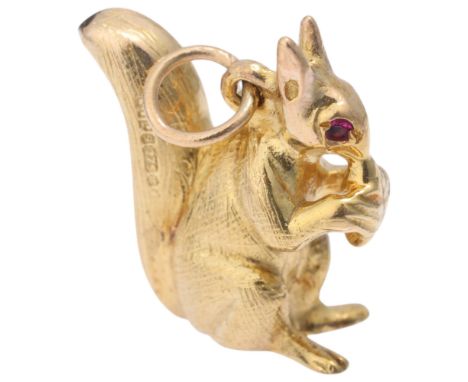 A Vintage 9ct gold ruby squirrel charm/pendant, by Georg Jensen Ltd, London 1967, 18mm, 5.4g . Condition Report:No damage or 