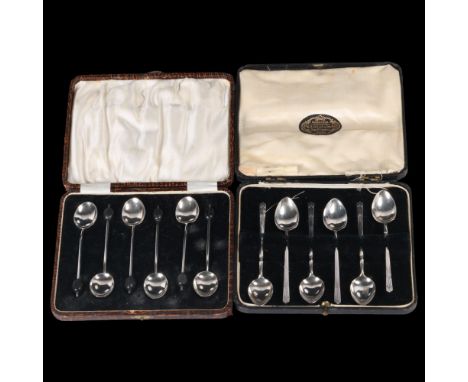 2 cased sets of 6 silver coffee spoons, including bean-end examples, 2.6oz gross . Condition Report:Lot sold as seen unless s