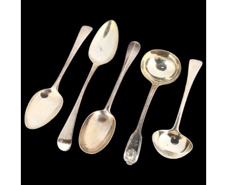Various silver spoons, including pair of George III Old English pattern tablespoons, 22.5cm, 11.6oz total . Condition Report: