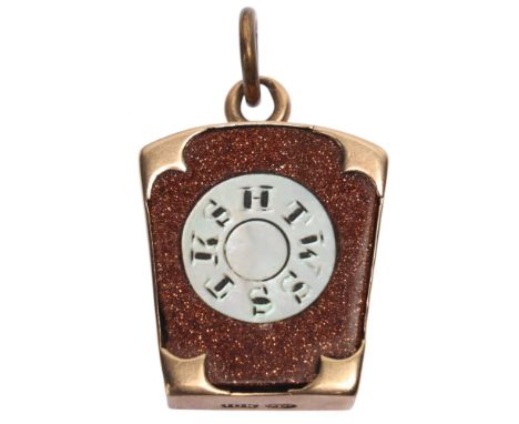 A Vintage 10k rose gold mother-of-pearl and goldstone Masonic keystone fob, the letters HTWSSTKS represent the mark of the An
