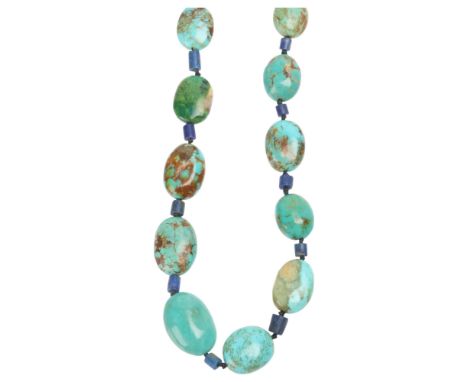 LIBERTY & CO - a Vintage sterling silver turquoise and lapis lazuli 'Liberty Amuleti' bead necklace, London 1993, turquoise b