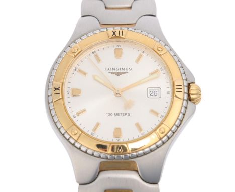 LONGINES - a gold plated stainless steel Conquest quartz calendar bracelet watch, ref. L3.612.3, circa 2000, champagne dial w