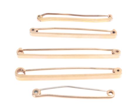 5 Antique 9ct gold bar brooches, largest 51.3mm, 9.3g gross . Condition Report:Lot sold as seen unless specific item(s) reque