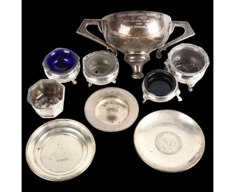 Various silver, including trophy top, salt cellars, dishes, etc, 16.5oz weighable . Condition Report:Lot sold as seen unless 