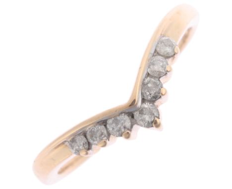 A 9ct gold diamond wishbone ring, set with modern round brilliant-cut diamonds, band width 3.2mm, size L, 1.4g . Condition Re