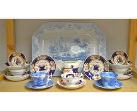 Ceramics - A Cetem willow pattern cup and saucer c1900; another similar; a Ridgway Medina service platter; a late 19th centur