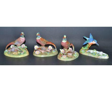 A Crown Staffordshire model of a Kingfisher,designed and modelled by J.T. Jones;others similar of Pheasants (4)