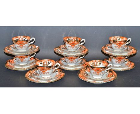 An Edwardian Radford pottery tea service, decorated in the Imari palette, including cups, saucers, cake plate, etc.; quantity