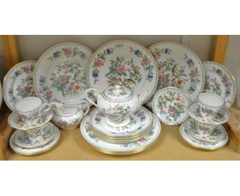 An Aynsley Pembroke pattern dinner and tea service including dinner plates,side plates,cups, saucers, teapot,etc, printed mar