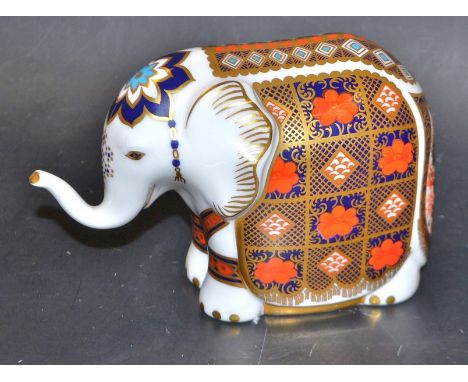 A Royal Crown Derby 1128 Imari elephant paperweight, first quality, gold stopper